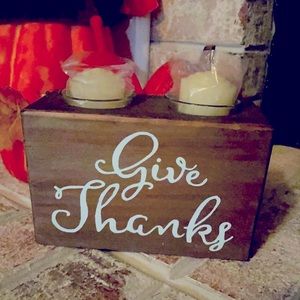 Wooden Candle Holder Give Thanks